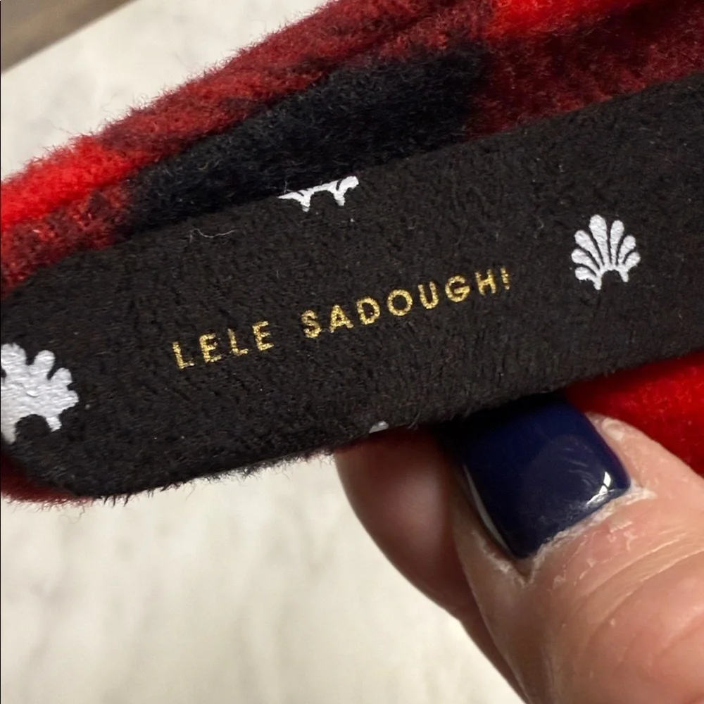 Lele Sadoughi NWOT Flannel Red Black Buffalo Check Headband with Pearl Accent